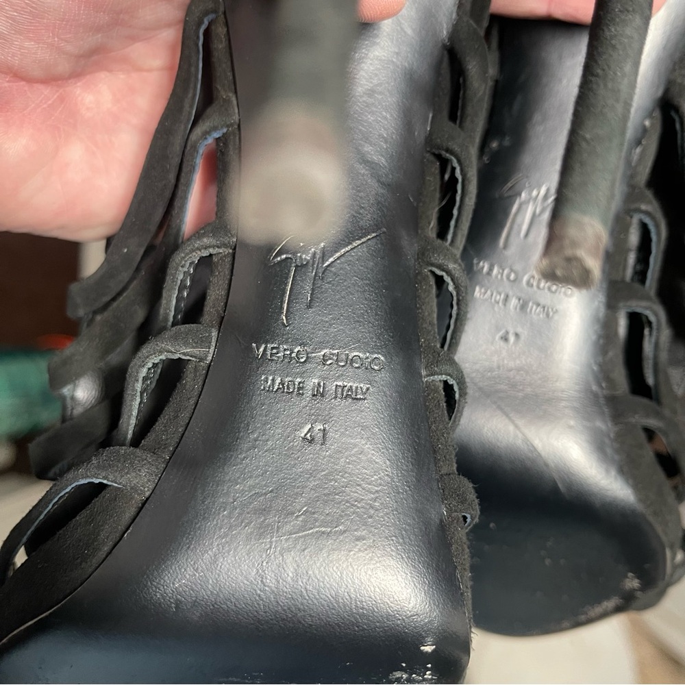 🍸GIUSEPPE ZANOTTI🍸Sexy Black Crystal Embellished T-Bar Sandal Heel - Picture 11 of 12